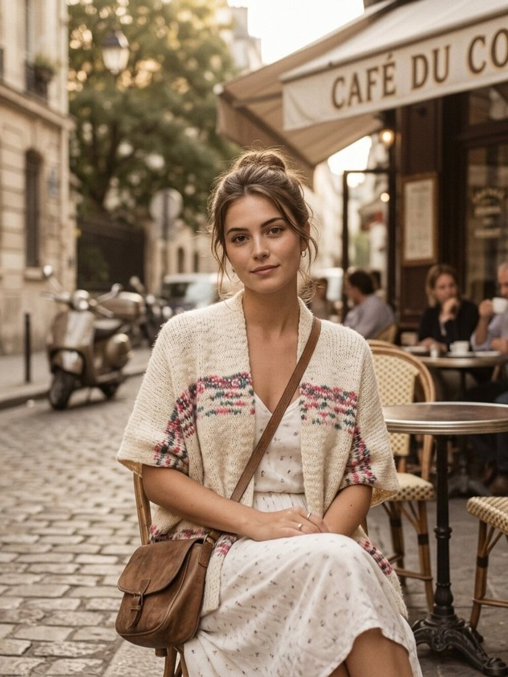 LUMIÈRE Open Cardigan Oversized Crotchet Striped Knit Cream/Pink Women Size M/L